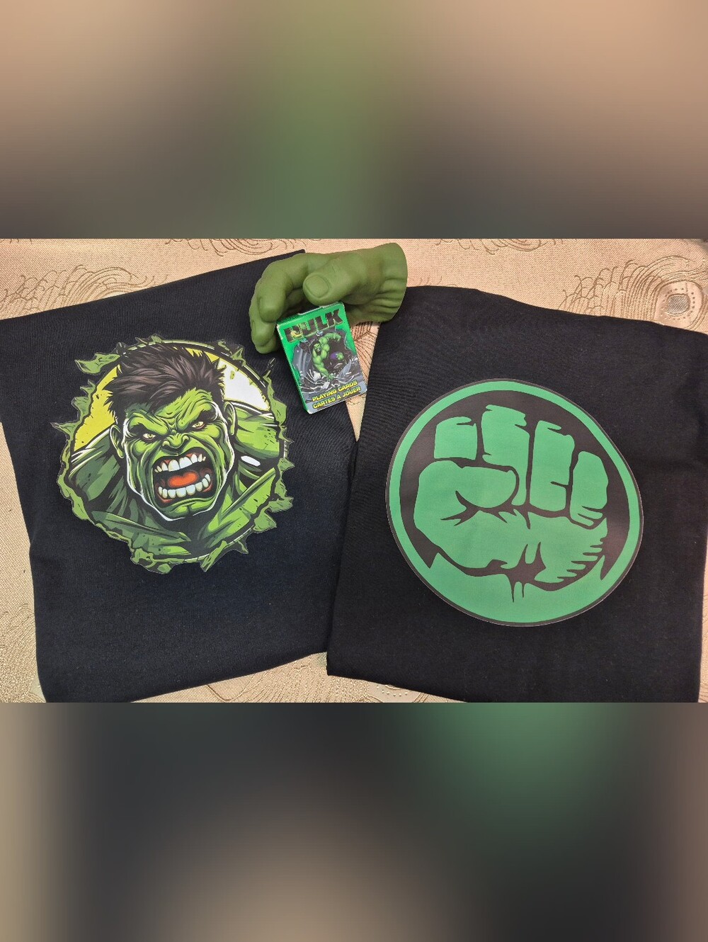 Two Marvel Hulk Men's 3XL Short Sleeve T-Shirt Black Green Custom Graphics Added